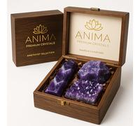 Anima Premium Amethyst Crystal Set - Large Amethyst Cluster, Crystal Tower and Raw Crystal - Healing Crystals and Gemstones in Wooden Box - Ideal Crystal Gifts for Women - Meditation, Peace and Sleep
