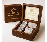 Anima Premium Clear Quartz Crystal Set - Tower, Raw Stone & Cluster in Elegant Wooden Box - Energy Amplifier for Clarity, Focus & Healing - Gift for Spiritual Women with Exclusive Info Card