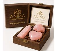 Anima Premium Rose Quartz Crystal Set - Rose Quartz Tower, Heart, and Raw Crystal - Large Crystals and Gemstones in Wooden Box - Ideal Spiritual Gifts for Women - Love, Healing, and Emotional Balance