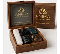 Anima Protection Crystal Set - Raw Obsidian, Black Tourmaline, Smoky Quartz, Labradorite & Selenite Crystal for Protection, Grounding & Transmutation - Presented in Elegant Gift Box with Guide Booklet