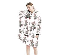 Anima Rats Mice Pattern Grey Cartoon Wearable Blanket Hoodie,Oversized Hooded for Women,Comfy Sweatshirt