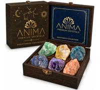 Anima® Sagittarius Zodiac Crystal Set for Focus, Wisdom & Abundance | Elegant wooden gift box with six large, powerful raw crystals curated for Sagittarius, plus a personal zodiac guidebook
