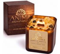 Anima® Spiced Abundance Crystal Candle for Confidence & Manifestation | 290g soy & beeswax candle with a wooden wick, cinnamon blend, citrine, tiger’s eye, wooden gift box and ritual guidebook
