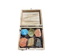 Anima Taurus Crystal Set - Rose Quartz, Pyrite, Green Aventurine, Moss Agate, Smoky Quartz & Yellow Calcite - Raw Healing Crystals - Wooden Gift Box & Guidebook Included
