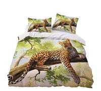 Animal 3D Bedding Set Soft Microfiber Polyester Zipper Duvet Cover with Pillowcase 50x75 cm Boy Girl Quilt Cover Single Double King Size, Leopard on The Tree (Yellow Green,Single 135x200 cm)