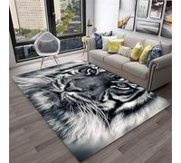 Animal 3D Tiger Print Flannel Carpet, Modern Decorative White Tiger Graffiti Area Rug Living Room Bedroom Study, Bedside Runners Rug for Boys Teen Room, Non-slip Rugs (Color 4,100x150 cm)