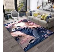 Animal 3D Tiger Print Flannel Carpet, Modern Decorative White Tiger Graffiti Area Rug Living Room Bedroom Study, Bedside Runners Rug for Boys Teen Room, Non-slip Rugs (Color 2,140x180 cm)