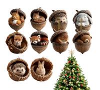 Animal Acorn Christmas Ornaments - 2D Acrylic Holiday Pendants, Set of 10 Decorative Animal Patterns, Lightweight Design for Home, Living Room, Wall, Festive Ornament Set, Multi-Color/Standard Size