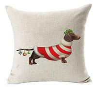 Animal adorable christmas dachshund hot diggedy-dog Cotton Linen Throw Pillow covers Case Cushion Cover Sofa Decorative Square 18 inch
