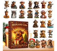Animal Adventt - 24 Pieces 3D Cute Figures, Multicolored Cattle Ornaments Highland Cow Miniature Decorations | Festive Christmas Tree Decor for Home, Living Room, Bookshelf Display