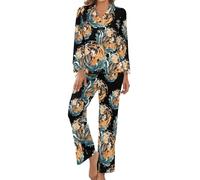 Animal African Antelope Women's Pajama Set Long Sleeve Button Down Sleepwear Sets Two Piece Lounge Loungewear Sets M