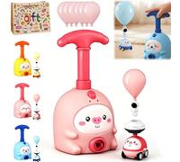 Animal Air Powered Balloon Car Toy, Balloon Launcher Toy Set with Manual Pump, 2-in-1 Flying & Racing Car, DIY Physics Learning Fun for Kids Ages 3-8, Perfect Party Favors & Birthday Gift (Pink)