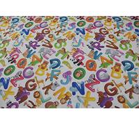 Animal Alphabet Cotton Fabric by Rose & Hubble. Suitable for Quilting, Craft and Sewing. Oeko Tex Certified