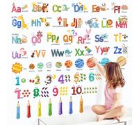 Animal Alphabet Numbers Colour Decals Stickers, Giyiprpi ABC Letters Pens Space Planets Educational Wall Decals, Peel and Stick Removable Wall Decors for Toddlers Classroom Bedroom Nursery Playroom
