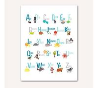Animal Alphabet Poster, Wall Art Print 11x14, Blues, Nursery Decor, ABC Poster, Kid's Room Decor, Gender Neutral Nursery Decor, Baby Room Decor, Playroom Decor, Children Wall Art, Dinosaur Nursery