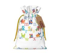 Animal Alphabet print Christmas bag, drawstring sack - fit holiday present packaging for family and friends