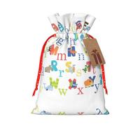 Animal Alphabet print Christmas bag, drawstring sack - fit holiday present packaging for family and friends