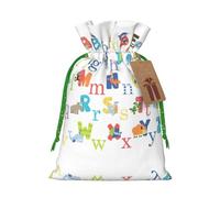 Animal Alphabet print Christmas bag, drawstring sack - fit holiday present packaging for family and friends