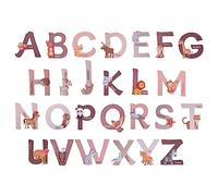 Animal Alphabet Wall Decals, Bohemian 26 Letters Wall Decals Adhesive ABC Wall Sticker Cute Large Alphabet Wall Decals for Kids Toddler Nursery Home School