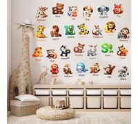 Animal Alphabet Wall Stickers, Learning ABC Letter Wall Decals Peel and Stick Removable Educational Art Murals for Kids Girls Boys Baby Nursery Bedroom Living Room Classroom Playroom Home Decor