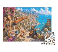 Animal Amalfi Coast Train 1000 Piece Jigsaw Puzzle,Adults & Kids 14+,Gift Idea,Stress Relief,Impossible Challenge,Home Wall Decor,Premium Cardboard,Educational Toy 52x38cm
