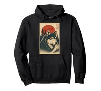 Animal and Forest Lovers Portrait Japanese Art Sunset Wolf Pullover Hoodie