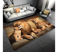 Animal Area Rug,100x150cm,3D African Grasslands Wild Animal Lion and Cubs Pattern Accent Carpets, Home Decor Lion Print Black Decorative Rugs for Couch Living Room Bedroom Non-Slip and Washable