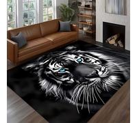 Animal Area Rugs, 160x200cm 3D Cool Black and White Tiger Rug, Washable Large Rug for Living Room, Non-Slip and Soft Wildlife Decorative Rug, Carpet for Bedrooms, Offices, Dining Rooms, Kitchens