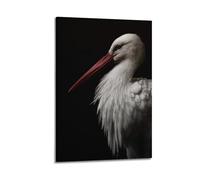 Animal Art Close Up Of White Stork With Red Beak On Black Background Decorative Painting Canvas Wall Posters And Modern Family Bedroom Decor 12x18inch(30x45cm)