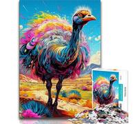 Animal Art Ostrich Jigsaws 1000 Pieces for Teenagers,Stress Reliever Staycation Kill Time with Matching Poster And Trivia Sheet (38x26cm)