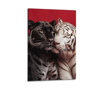 Animal Art Poster Black And White Tiger Kissing Poster Modern Wall Art Canvas Aesthetic Decoration Painting 12x18inch(30x45cm) Frame-style