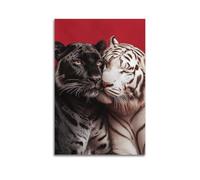 Animal Art Poster Black And White Tiger Kissing Poster Modern Wall Art Canvas Aesthetic Decoration Painting 16x24inch(40x60cm) Unframe-style