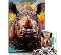 Animal Art Rhinoceros 1000 Piece Jigsaw Puzzles for Teenagers Gifts,Educational Games Home Decoration Deal As Gifts for The Whole Family (38x26cm)