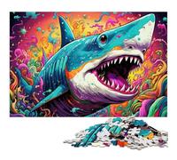 Animal Art Shark 1000 Pieces Puzzles for Adults Wooden Jigsaw Puzzles for Home Decor, Brain Training 50x75CM/19.68x29.52inch