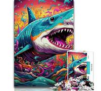 Animal Art Shark Jigsaw Puzzles for Adults Teenagers Jigsaws Puzzle,Toys Educational Games Stress Relieving Suitable for Desktop Decoration 50x75cm