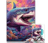 Animal Art Shark Jigsaw Puzzles for Teenagers 1000 Piece Puzzle,Educational Games Wall Decoration Unique Birthday And Xmas Gifts (38x26cm)