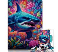 Animal Art Shark Puzzles 1000 Pieces for Teenagers,Pattern Assembly Fun at Home Activities,Birthday Present,Travel Gifts (50x75cm)