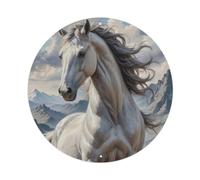 Animal Artwork Prancing White Horse Metal Tin Sign