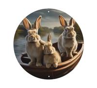 Animal Artwork Three Little Rabbits on The Boat Vintage Metal Tin Sign Plaque Wall Decor for Cafe, Club Bar, Office, Garden Metal Poster 8x8Inch