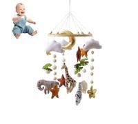 Animal Baby Crib Mobile, Soft Felt Hanging Mobile with Moon & Cloud, Natural Nursery Decor for Newborn 0-12 Months, Gender Neutral Cot Mobile (Green)
