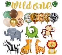 Animal Balloon Jungle Aluminum Balloon Cartoon Leopard Pattern, Jungle Animals Shaped Balloons, WILD ONE Pull Flag Balloons, Forest Theme Party, Birthday Party, Baby Shower Wedding Decorations
