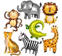 Animal Balloons, Wild One Birthday Decorations, 7 PCS Foil Balloons Set Includes Lion Elephant Giraffe Zebra Monkey Leopard & Crocodile Designs, Safari Balloons for Jungle Safari Theme Birthday Party