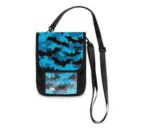 Animal Bat Camouflage Blue Black Travel Wallet Passport Holder Travel pouching Slim Lightweight Crossbody Bag with Adjustable Strap