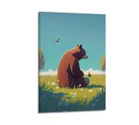 Animal Bear Sitting still in Meadow Poster Modern Wall Art Canvas Aesthetic Decoration Painting 24x36inch(60x90cm) Frame-style
