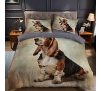 Animal Bedding Double Bed Set Basset Hound Microfibre Comforter Cover 200x200 cm with 2 Pillowcases Zipper Closure Quilt Cover for Kids Teens Adults Bedroom