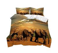 Animal Bedding Set Microfiber Polyester Gray Orange Rainbow Elephant Family Landscape Boy Girl Man Woman Single Double King Size Zipper Duvet Cover and Pillowcase (Orange,Double 200x200 cm)
