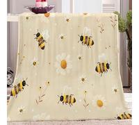 Animal Bee & Daisy Super Soft Fluffy Fleece Throw Blanket Yellow Non-Shedding, Cozy Blanket for Couch, Sofa or Bed - Ideal for Adults & Kids Room Décor Gift 150x200 cm