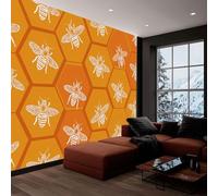 Animal Bee Hexagonal Honeycomb Wallpaper Mural Aesthetic Photo Wallpaper Geometric Wall Murals, Home DIY Decoration for Dorm Living Room Bedroom Decor 250 x 175 cm