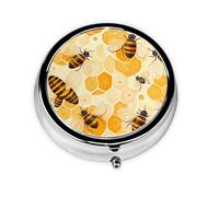 Animal Bee Small Pill Box 3 Compartment Portable Pill Box for Purse Pocket Beehive Honeycomb Mini Medicine Organiser for Daily Vitamin Fish Oil Storage