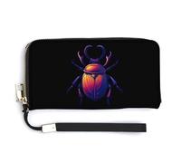 Animal Beetle Insect Occult Bug Leather Wallet Fashion Purse Long Pouch with Wrist Strap for Men Women